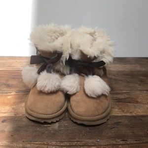 UGG boots with pompoms size 8 chestnut